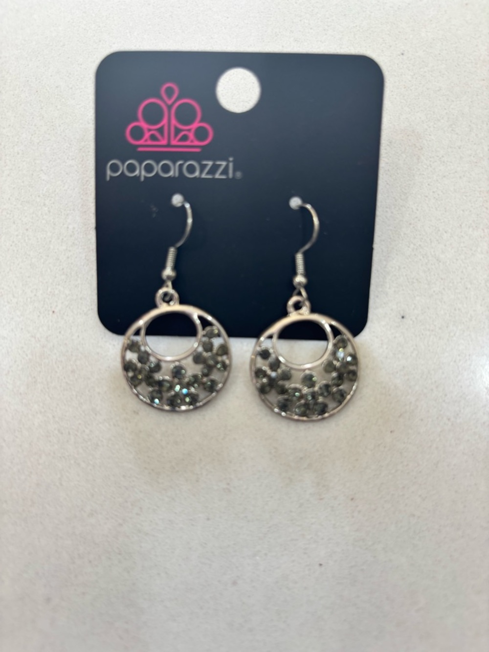 paparazzi Silver Crystal Crescent Drop Earrings